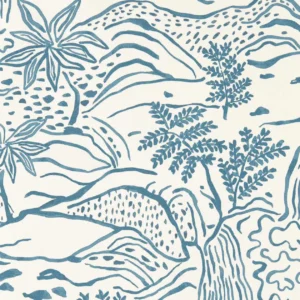 blue botanical wallpaper from scion