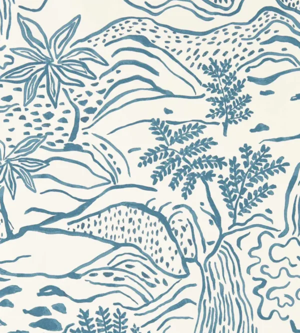 blue botanical wallpaper from scion