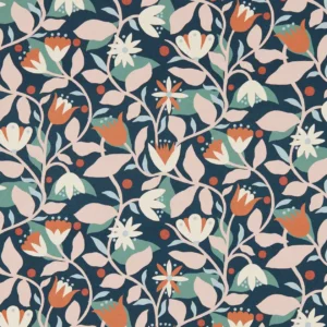 blue botanical wallpaper from scion