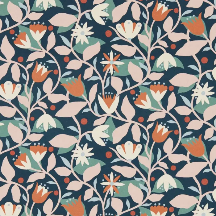 Dancing Daisies Wallpaper - Midnight swatch