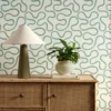 green misc wallpaper and wall with cabinets and vases