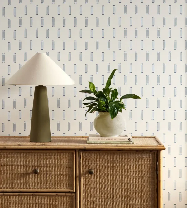 Matchsticks Wallpaper - Denim by blue misc wallpaper and wall with cabinets and vases