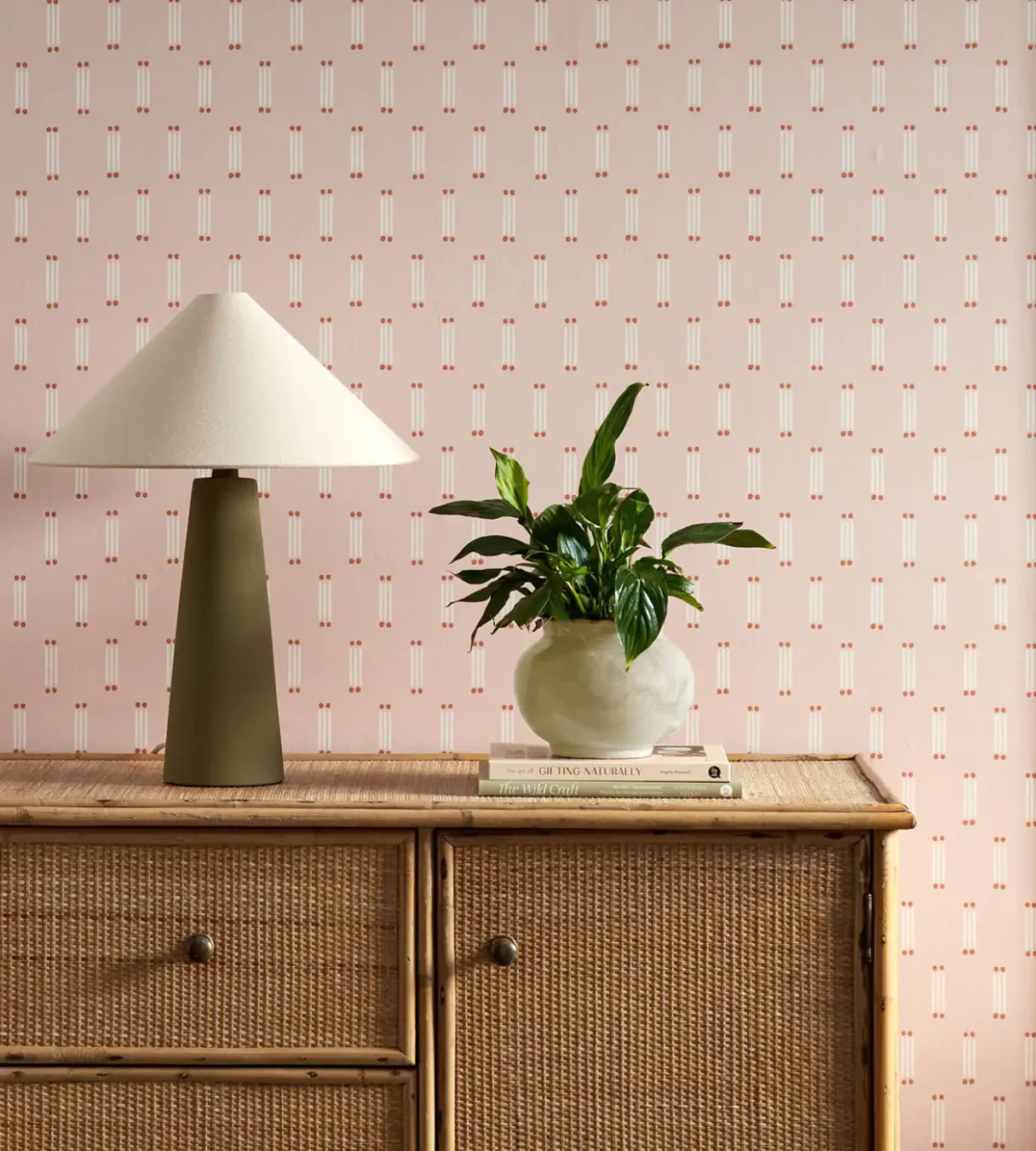 Matchsticks Wallpaper - Blush by pink misc wallpaper and wall with cabinets and vases