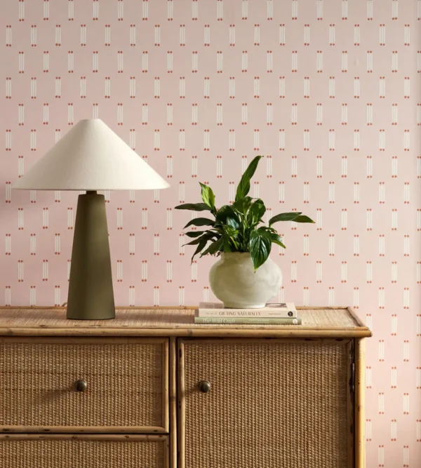 Matchsticks Wallpaper - Blush by pink misc wallpaper and wall with cabinets and vases