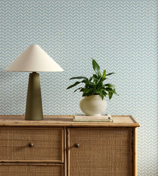 Sapling Wallpaper - Mist by blue misc wallpaper and wall with cabinets and vases