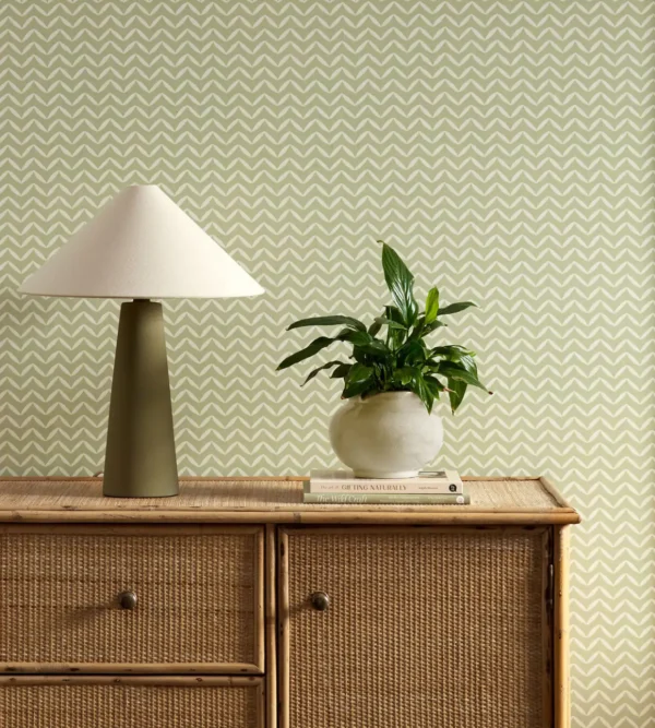 Sapling Wallpaper - Sage by green misc wallpaper and wall with cabinets and vases