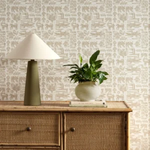 neutral misc wallpaper and wall with cabinets and vases