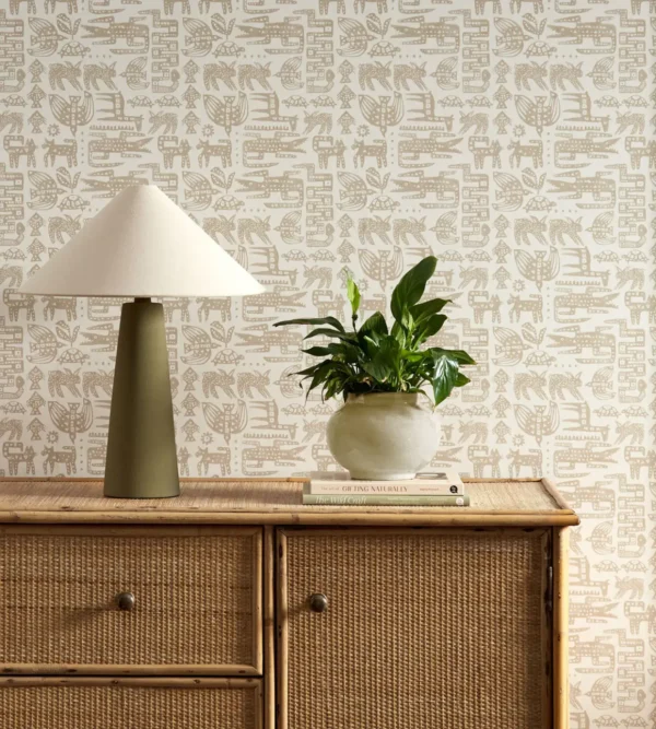 neutral misc wallpaper and wall with cabinets and vases