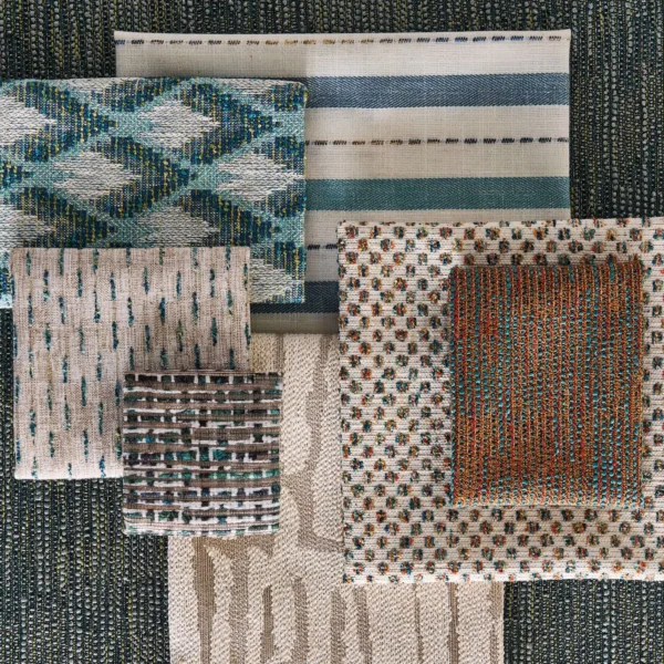 Sotano Fabric - Cinnamon / Teal by green plain fabrics with
