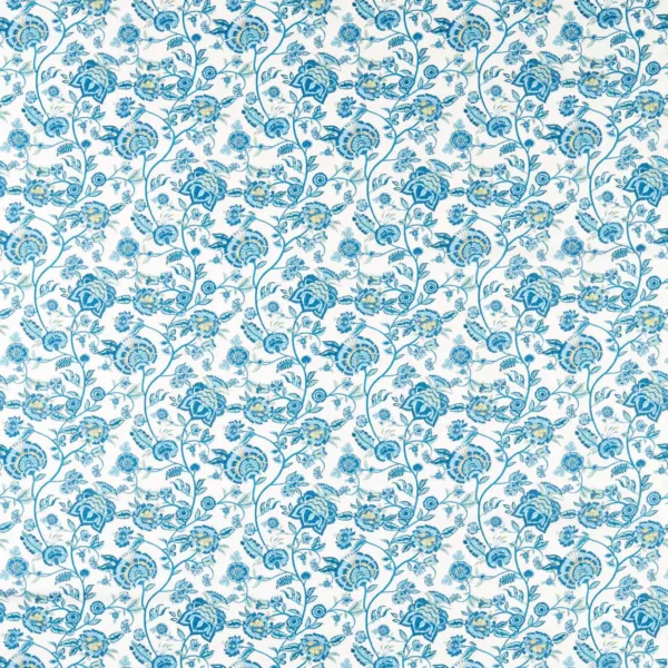 Barmeri Fabric - Cobalt by black-grey botanical cotton fabric from Clarke & Clarke