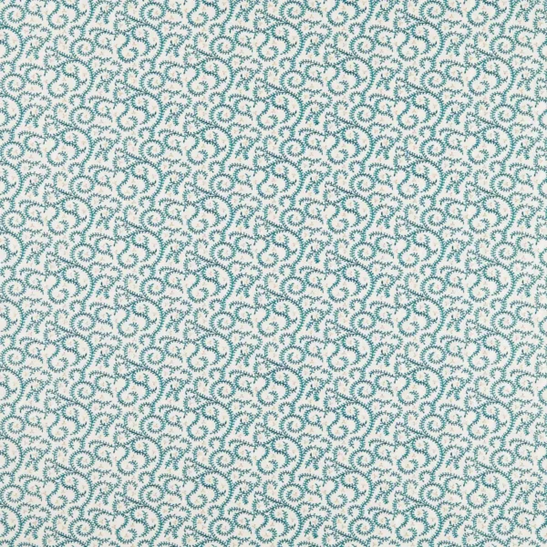 Buta Embroidery Fabric - Teal by blue botanical embroideried fabric from Clarke & Clarke