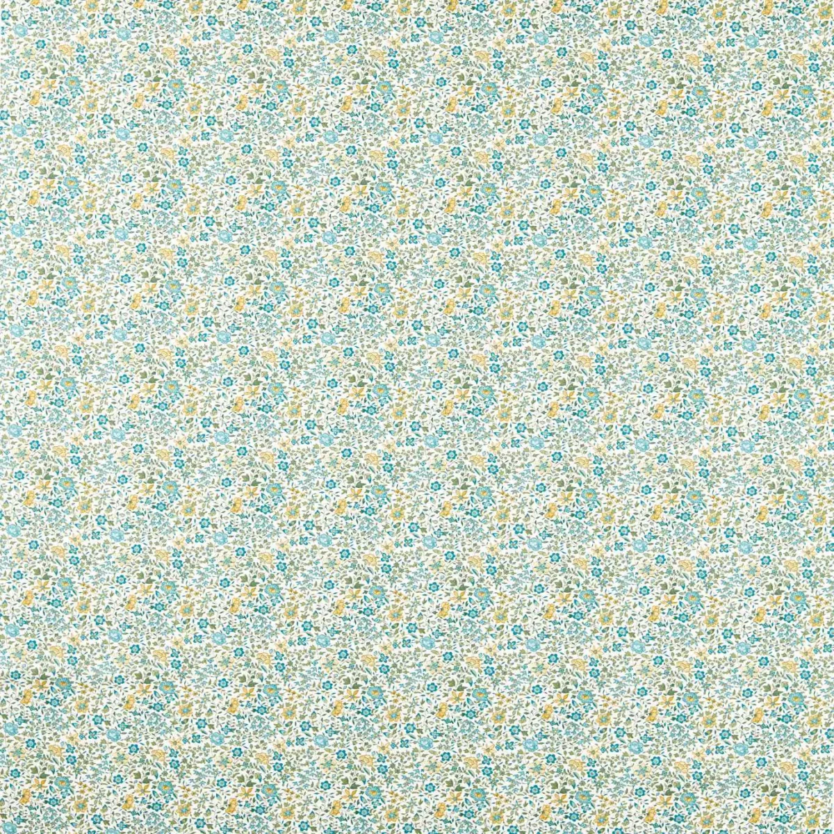 Gamthi Fabric - Teal by blue botanical cotton fabric from Clarke & Clarke