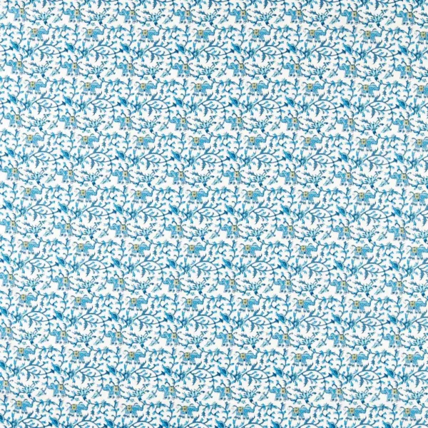Hathi Fabric - Cobalt by blue botanical printed fabric from Clarke & Clarke
