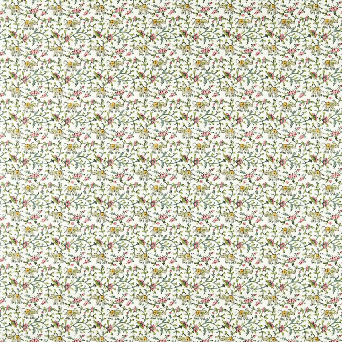 Hathi Fabric - Sage / Blush by green botanical printed fabric from Clarke & Clarke