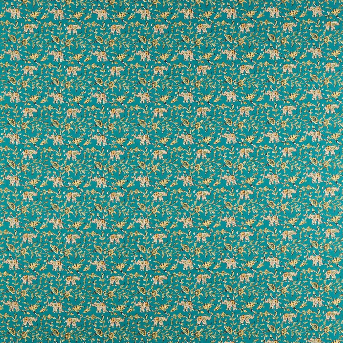 Hathi Fabric - Teal by blue botanical printed fabric from Clarke & Clarke