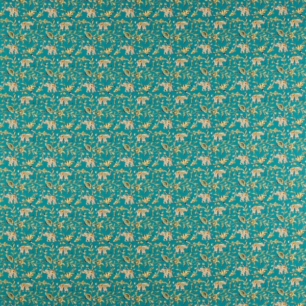 Hathi Fabric - Teal by blue botanical printed fabric from Clarke & Clarke