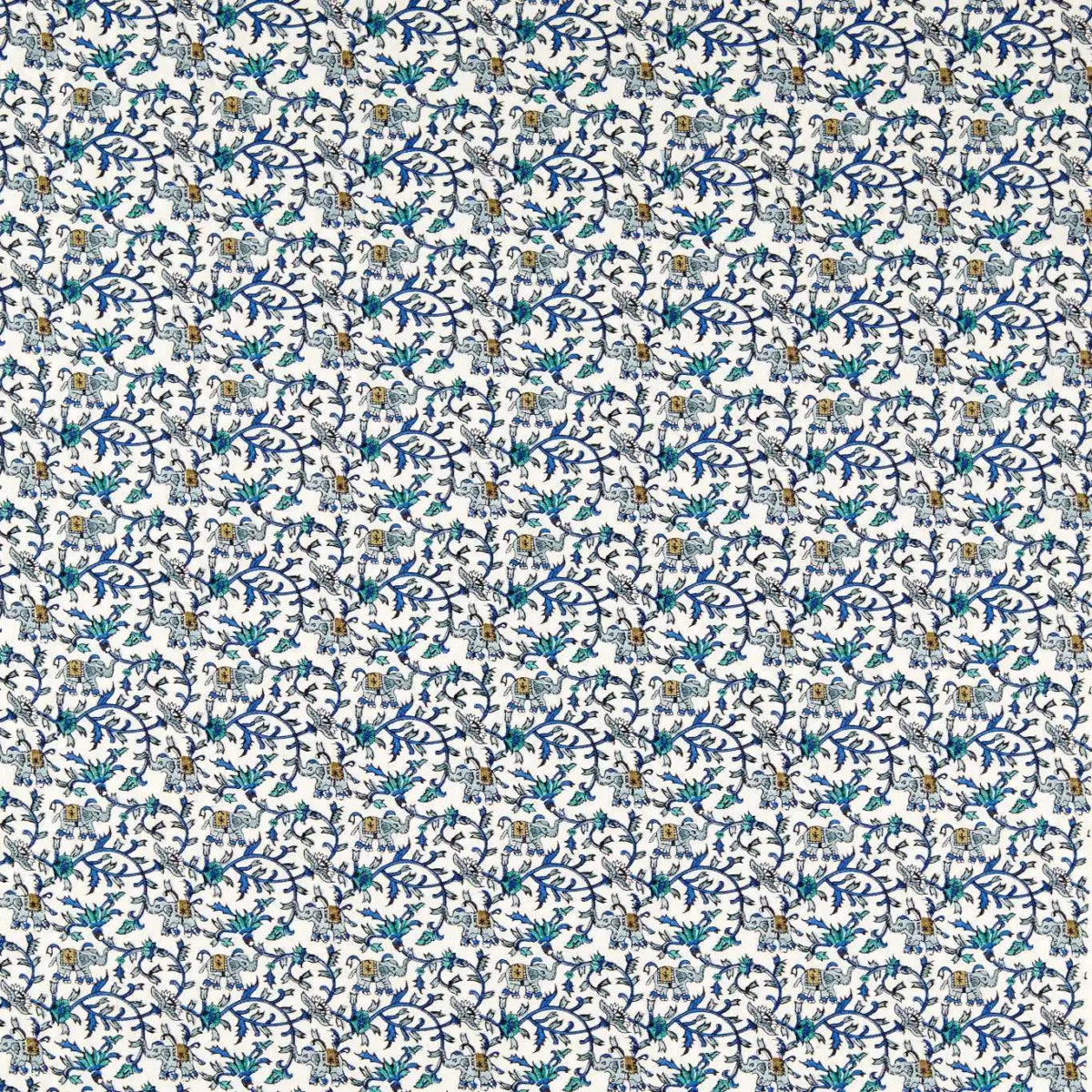 Hathi Embroidery Fabric - Cobalt by blue botanical embroideried fabric from Clarke & Clarke