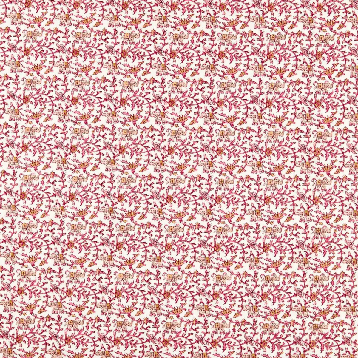 Hathi Embroidery Fabric - Raspberry by red botanical embroideried fabric from Clarke & Clarke