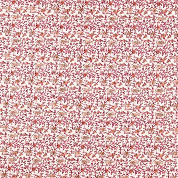 Hathi Embroidery Fabric - Raspberry by red botanical embroideried fabric from Clarke & Clarke
