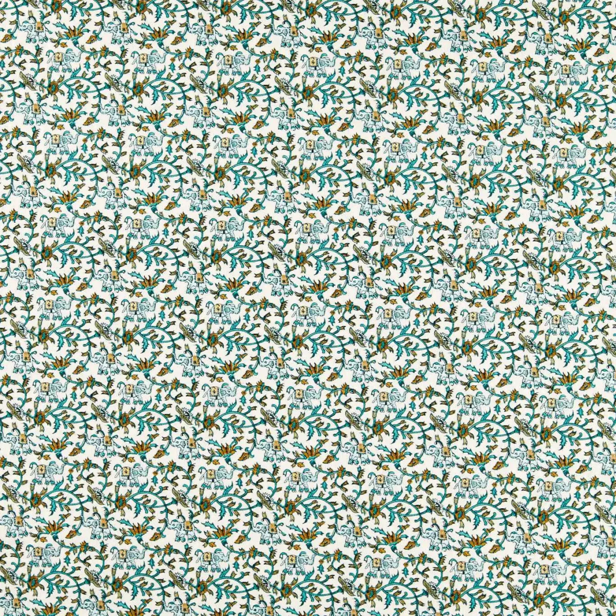 Hathi Embroidery Fabric - Teal by green botanical embroideried fabric from Clarke & Clarke