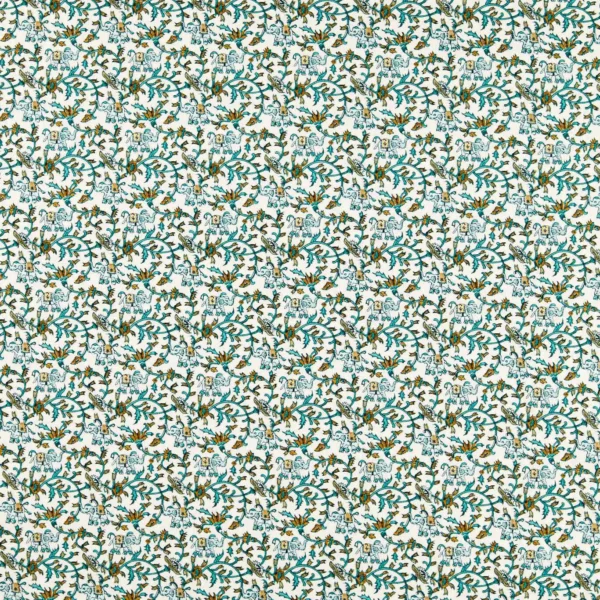 Hathi Embroidery Fabric - Teal by green botanical embroideried fabric from Clarke & Clarke