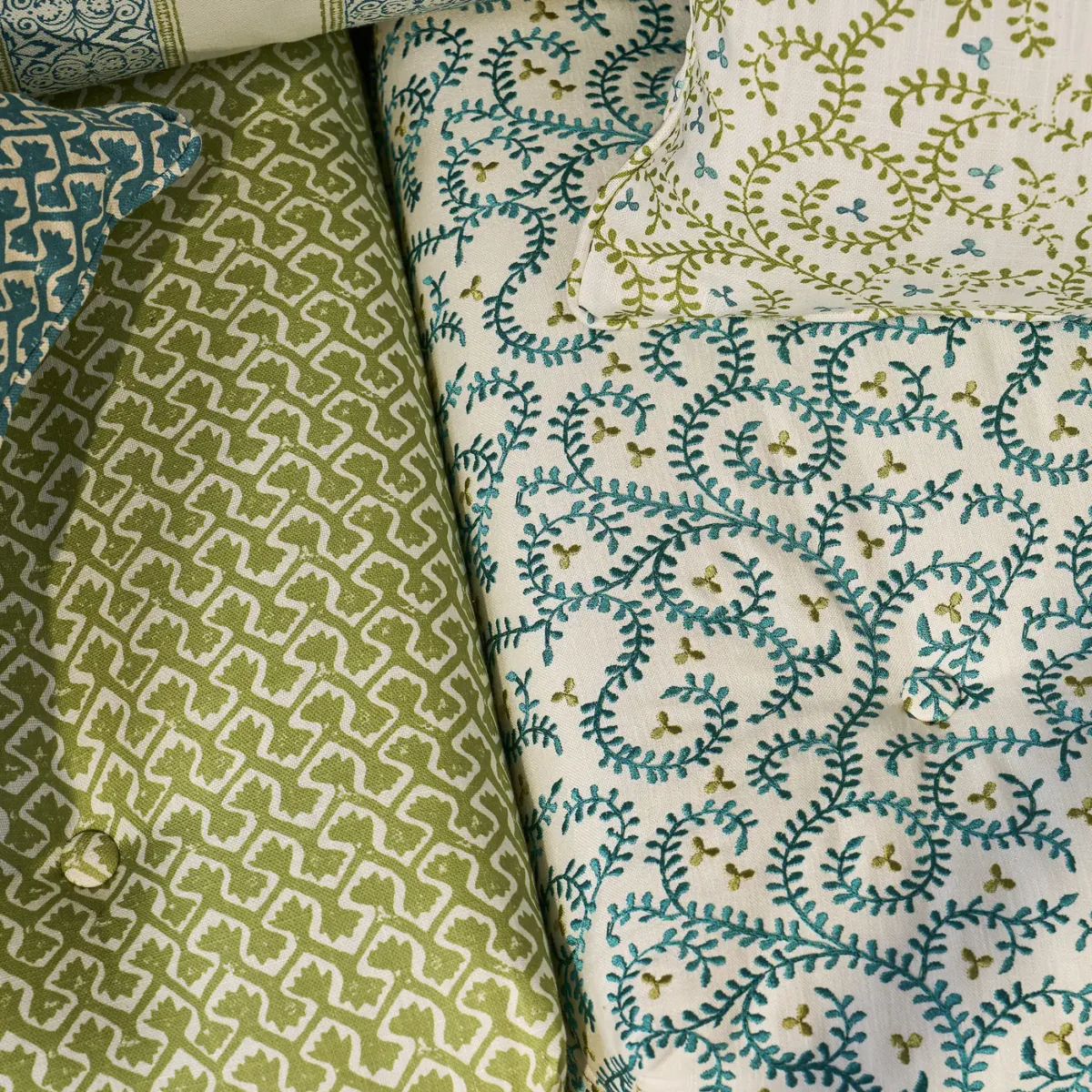 blue botanical sofa with cushion