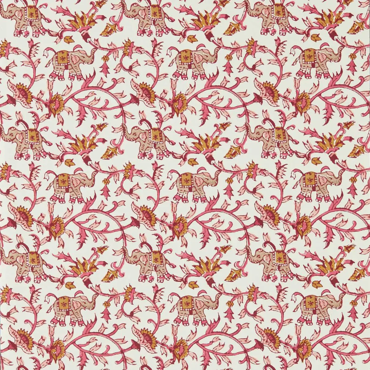 Hathi Wallpaper - Raspberry by red botanical wallpaper from clarke & clarke