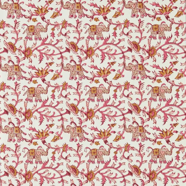 Hathi Wallpaper - Raspberry by red botanical wallpaper from clarke & clarke