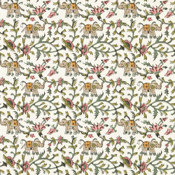 Hathi Wallpaper - Sage / Blush by green botanical wallpaper from clarke & clarke