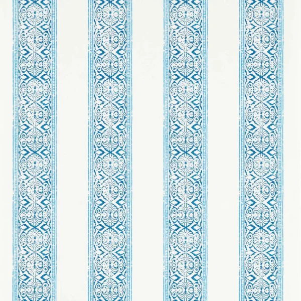 Kalamkari Wallpaper - Cobalt by blue striped wallpaper from clarke & clarke