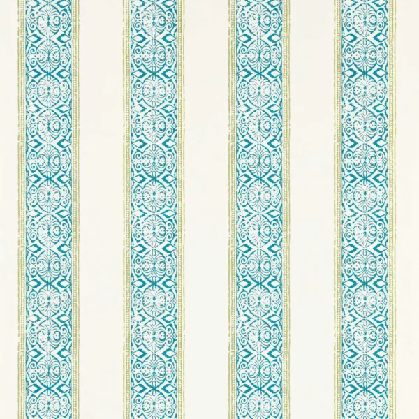 Kalamkari Wallpaper - Teal by blue striped wallpaper from clarke & clarke