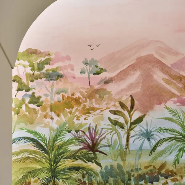 Kerala Mural Wallpaper - Teal by multicolour botanical wallpaper and wall with wallpaper