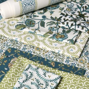 blue striped wallpaper and fabrics with fabrics