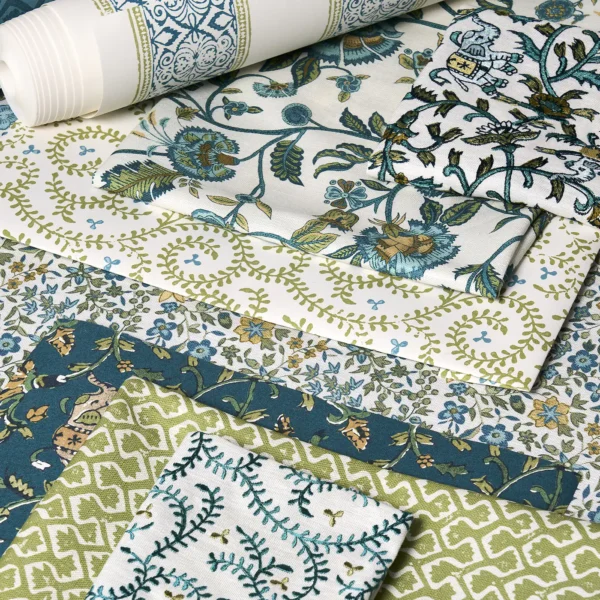 Kalamkari Wallpaper - Teal by blue striped wallpaper and fabrics with fabrics