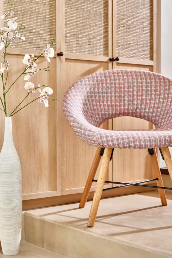 Temika Fabric - Berry by purple misc armchair with vases and cabinets