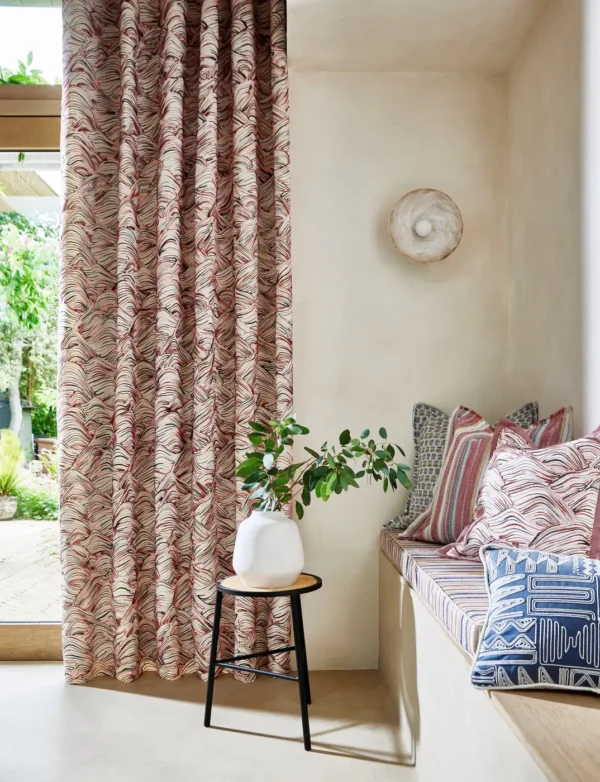 Liyana Fabric - Cinnabar by purple misc curtain with cushion and vases