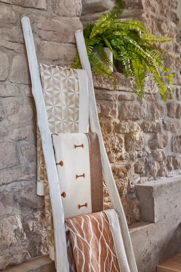Rowan Fabric - Earth by neutral geometric fabrics with wall