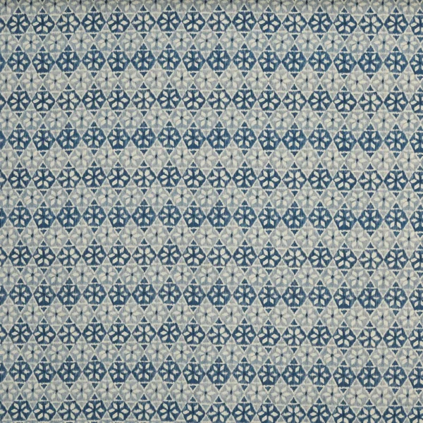 Wilfred Fabric - Bluebell by blue geometric printed fabric from Prestigious Textiles