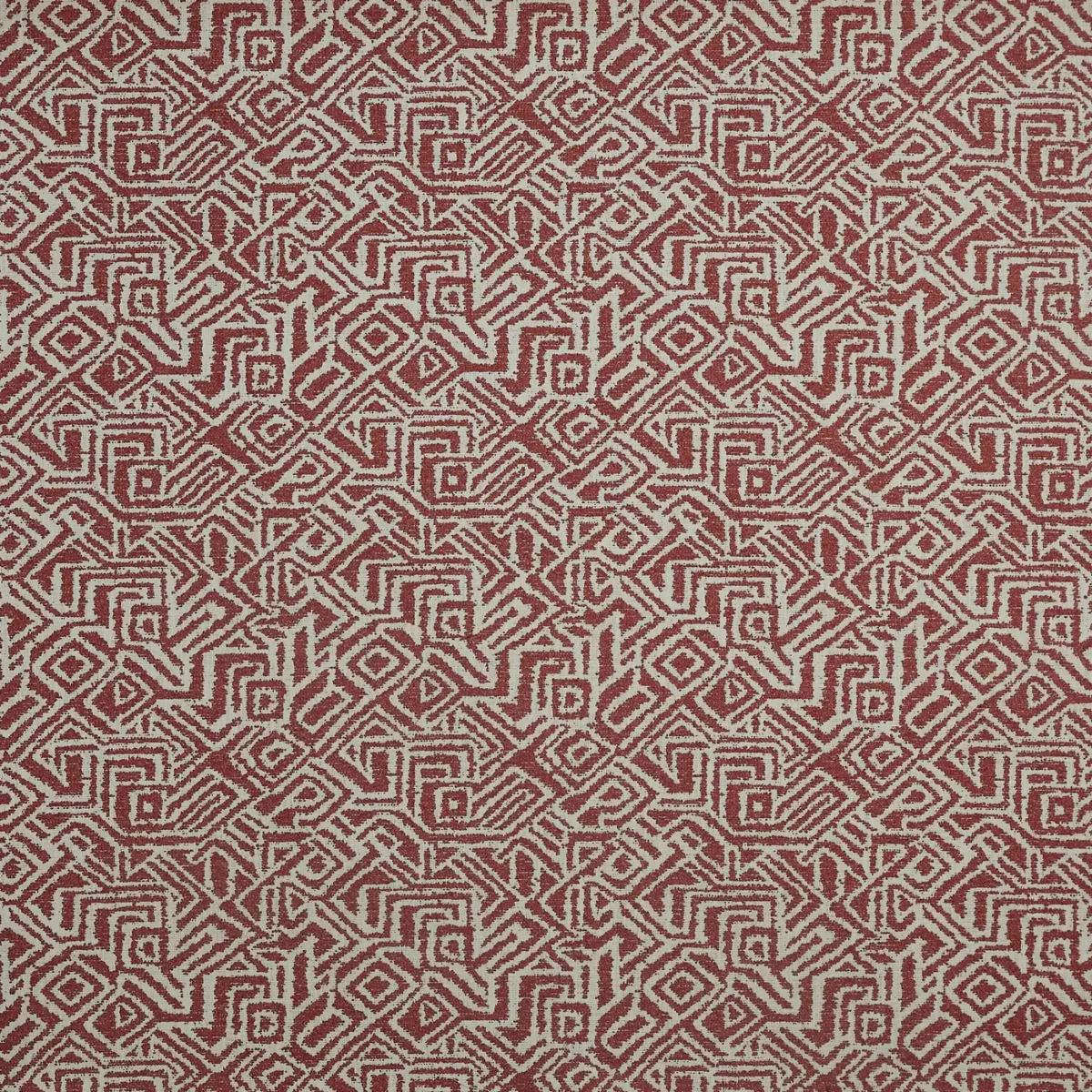 Morton Fabric - Redbrick by red geometric jacquard fabric from Prestigious Textiles