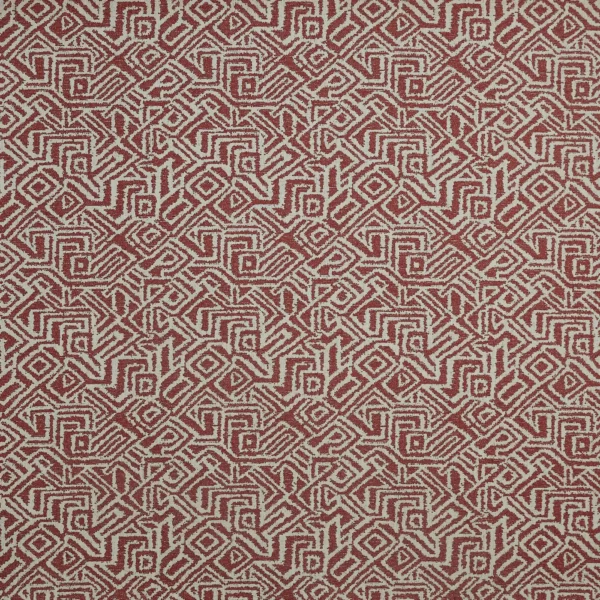 Morton Fabric - Redbrick by red geometric jacquard fabric from Prestigious Textiles