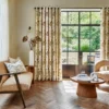 yellow contemporary curtain with armchair and window