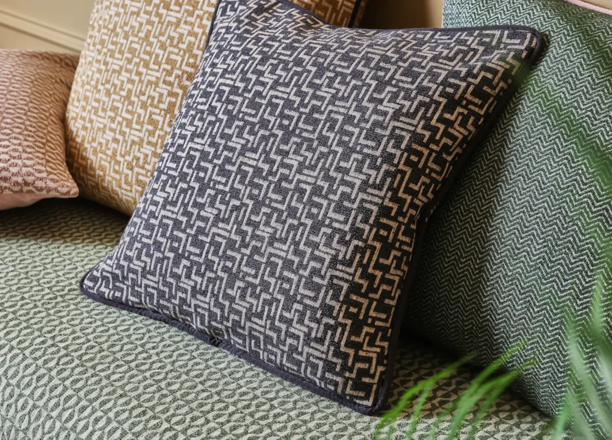 Brixton Fabric - Lunar by neutral geometric cushion with cushion