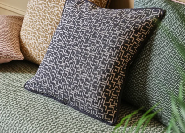 Hackney Fabric - Jet by neutral geometric cushion with cushion