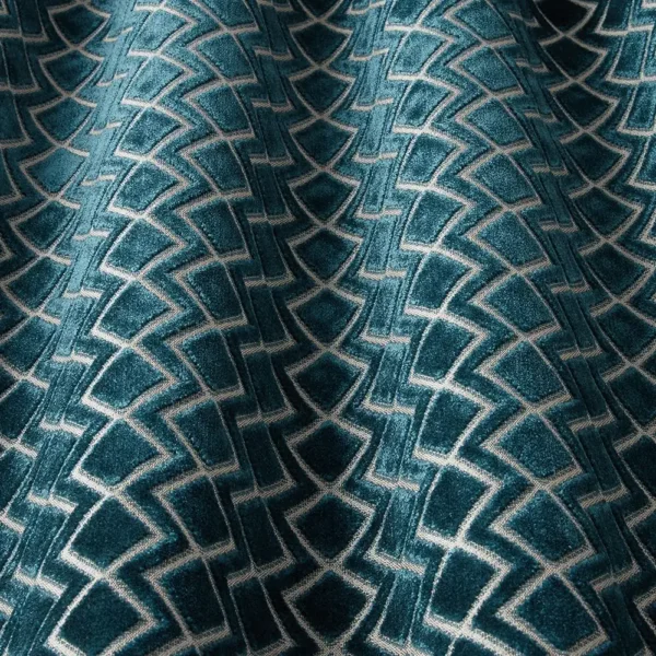 Halo Fabric - Teal by blue geometric fabric with