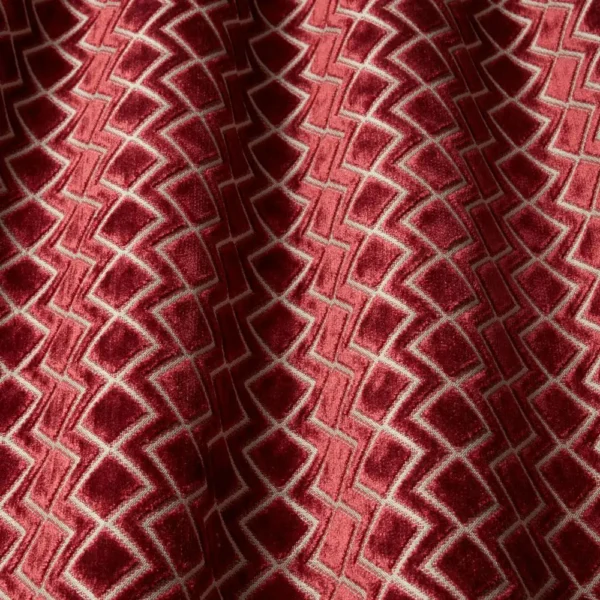 Halo Fabric - Claret by red geometric fabric with