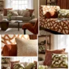blue geometric cushion with curtain and sofa