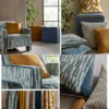 yellow spotted armchair with cushion and curtain
