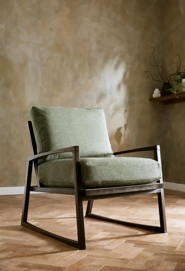 Bray Fabric - Dijon by red plain armchair with wall and vases