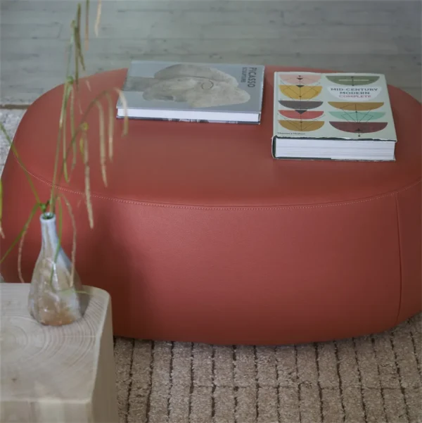Matara Eco Fabric - Putty by brown plain pouf with vases