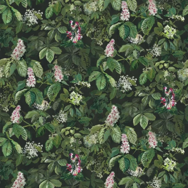 Pasqueflower Fabric - Olive by green botanical printed fabric from Designers Guild